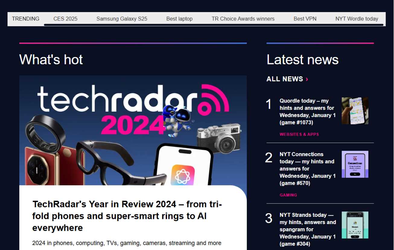 TechRadar as one of the gadget websites